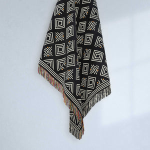 “Etched Ritual” Abstract Pattern Throw Blanket (Black/Ochre)